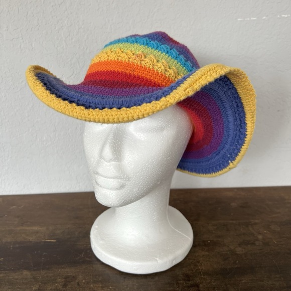 Island Planet Accessories - Crocheted Rainbow Sun Hat Island Planet Miami Eclectic Grandpa Wire Brim‎